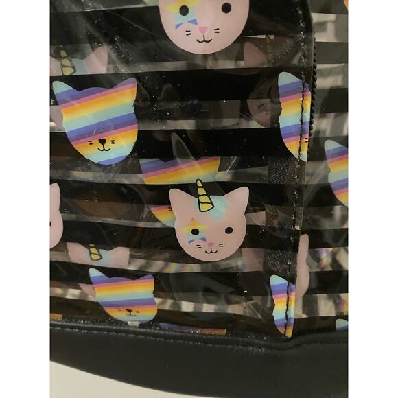 LUV BETSEY JOHNSON Kitty Unicorn Lg Black Striped Clear Backpack NWOT - Picture 4 of 9